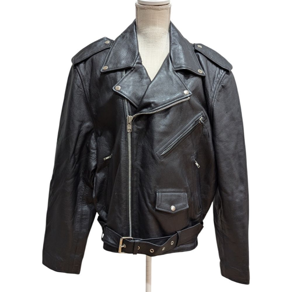 FMC Men's 48 Motorcycle Biker Jacket 100% Leather in Black